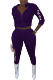 purple Fashion Street Adult Cotton Solid Embroidered Split Joint O Neck Long Sleeve Regular Sleeve Regular Two Pieces