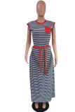 Red Casual Striped Patchwork O Neck Straight Dresses