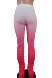 Red Polyester Elastic Fly Mid Draped Gradient Boot Cut Pants Bottoms