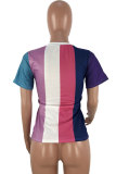 Multi-color Polyester O Neck Short Sleeve Print Patchwork Tees & T-shirts