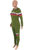 Grey Casual Striped Patchwork Hooded Collar Long Sleeve Two Pieces