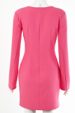Pink Sexy Casual Solid Split Joint Buckle Square Collar Wrapped Skirt Dresses