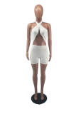 Red Sexy Solid Hollowed Out Backless Strap Design Halter Skinny Romper