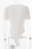 White Sexy Solid Split Joint O Neck Mid Waist Tops