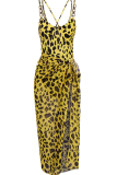 Yellow Sexy Print Patchwork Chains Swimwears Two Pieces