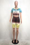 Yellow Polyester Fashion Sexy Patchwork Print Straight Two-Piece Short Set