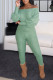 Green Fashion Casual Solid Basic Oblique Collar Regular Jumpsuits