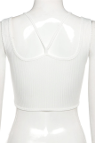 White Sexy Solid Draw String Spaghetti Strap Tops