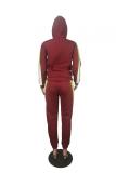 Wine Red Polyester adult Fashion OL Solid Two Piece Suits Patchwork Zippered pencil Long Sleeve