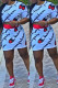 Sky Blue Fashion Casual Print Basic O Neck Half Sleeve Two Pieces