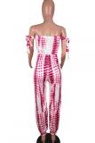 Red Sexy Colorblock Polyester Sleeveless one word collar Jumpsuits