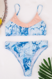 Blue Sexy Print Split Joint Swimwears