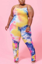 Yellow Polyester Fashion Casual adult Ma'am Slip Tie Dye Plus Size
