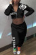 Black Fashion Casual Letter Print Basic Hooded Collar Long Sleeve Two Pieces