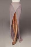 Khaki Elastic Fly Mid Patchwork Asymmetrical Hip skirt Capris Skirts