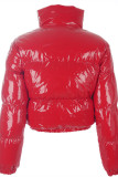 Red Fashion Casual Solid Cardigan Zipper Collar Outerwear