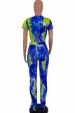 Yellow venetian Fashion Sexy Tie Dye Two Piece Suits pencil Short Sleeve Two Pieces