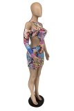 Pink Sexy Print Hollowed Out Half A Turtleneck Pencil Dresses