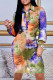 Blue Sexy Print Turndown Collar Pencil Skirt Dresses