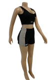 Black Casual Sportswear Print Patchwork U Neck Sleeveless Two Pieces