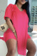 Pink Fashion Casual Solid Slit V Neck Short Sleeve Two Pieces