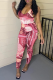 Pink Sexy Print Patchwork V Neck Skinny Jumpsuits