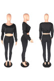 Black Casual Solid O Neck Long Sleeve Two Pieces