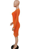 Orange Fashion Sexy Adult Milk Fiber Solid Split Joint O Neck Long Sleeve Regular Sleeve Two Pieces