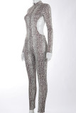 Snake Print Fashion Print Patchwork Backless O Neck Regular Jumpsuits