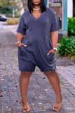 Red Fashion Casual Solid Basic V Neck Regular Rompers