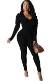 Black Polyester Casual Solid Patchwork Two Piece Suits pencil Long Sleeve Two-piece Pants Set