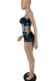 Black Fashion Sexy Print Tie Dye Hollowed Out Backless Swimwears
