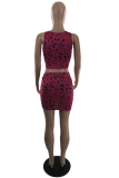 Coffee Sexy Leopard Hollowed Out Frenulum U Neck Sleeveless Two Pieces
