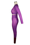 Purple Casual Solid Split Joint O Neck Long Sleeve Two Pieces