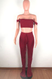 Wine Red Acrylic Fashion Celebrities Solid Draped Two Piece Suits pencil Sleeveless Two Pieces