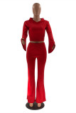 Red Fashion Casual Solid Basic Hooded Collar Long Sleeve Two Pieces