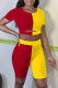 Red Fashion Casual Patchwork Ripped O Neck Short Sleeve Two Pieces