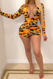 Pink Casual Print Patchwork V Neck Skinny Rompers