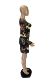 Multicolor Fashion Sexy Print Basic Square Collar Long Sleeve Dresses