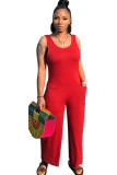 Red Sexy Solid Polyester Sleeveless Slip
