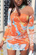 Red Sexy Print O Neck Pencil Skirt Dresses