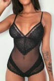 White Sexy Solid Split Joint See-through Mesh Lingerie