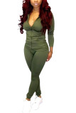 Army Green Fashion adult Ma'am OL Solid Two Piece Suits pencil Long Sleeve Two Pieces
