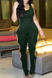 Red Fashion Sexy Solid Hollowed Out O Neck Skinny Jumpsuits