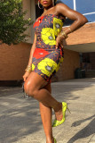 Multicolor Fashion Sexy Print Backless Strapless Sleeveless Dress