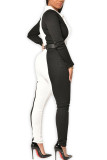White Fashion Sexy Adult Patchwork Solid Patchwork Turndown Collar Skinny Jumpsuits