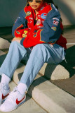 Red Fashion Casual Print Patchwork Cardigan Outerwear