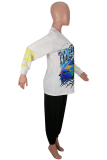White Casual Print Pullovers O Neck Tops