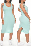 Pink Fashion Casual Solid Basic U Neck Vest Dress