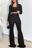 Red Casual Solid Patchwork O Neck Long Sleeve Two Pieces